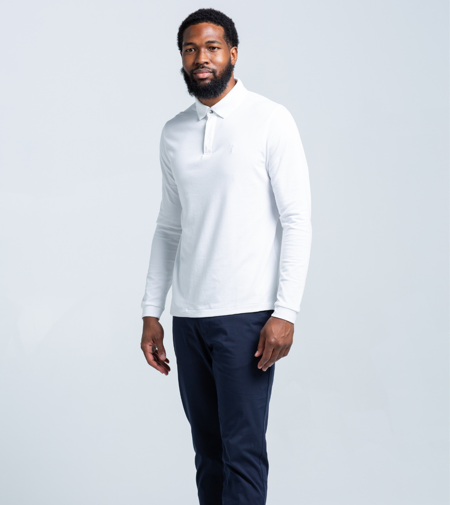 White long sleeve polo top neck