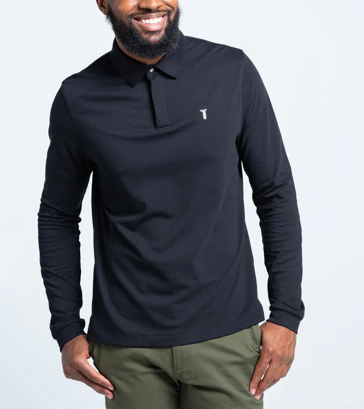 Qopobobo Mens Polo Shirts Quick Dry Long Sleeve Shirt Dress Shirts Black at   Men's Clothing store